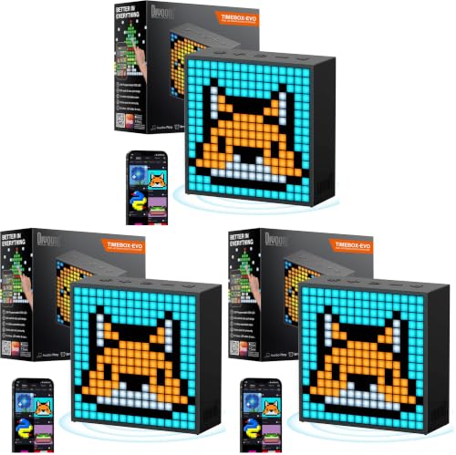 Image of Divoom TimeBox Evo - Pixel Art Bluetooth Speaker with 16x16 LED Display APP Control - Cool Animation Frame & Gaming Room Setup & Bedside Alarm Clock- Black (Pack of 3)