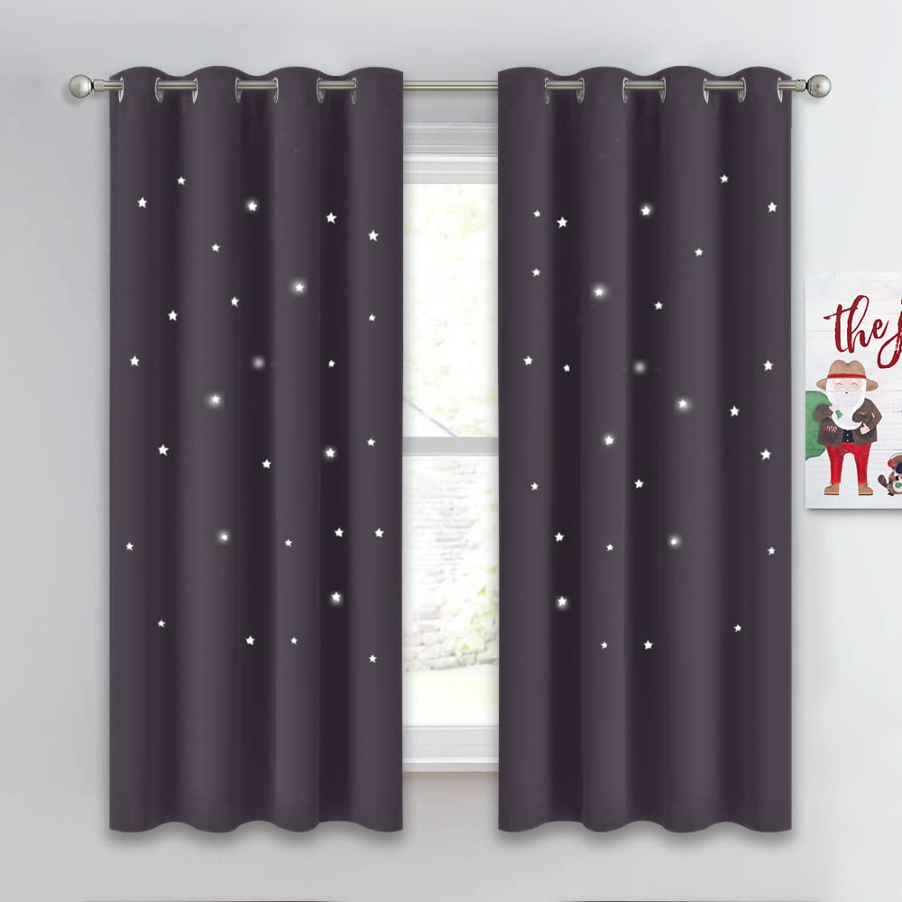 NICETOWN Blackout Curtains for Bedroom, Thermal Insulated Twinkle Star Curtains for Teen, Grommet Top Window Blackout Shades for Nursery Room, (52" W x 63" L, Greyish Purple, 1 Panel)