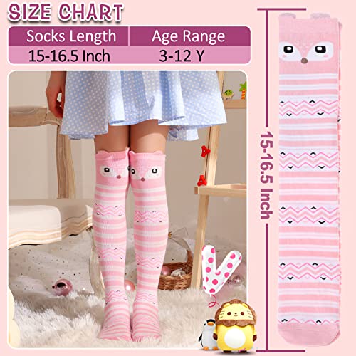 Image of MOGGEI 6 Pairs Kids Girls Knee High Socks Gift Long Crazy Silly Tall Funny Boot Cute Animal Child Fun Socks