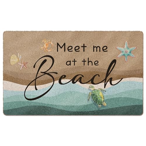 huester Beach Door Mat, Ocean Coastal Beachy Welcome Mat, Coastal Meet Me at The Beach Decorative Home Indoor Outdoor Porch Front Door Entrance Outside Welcome Doormat, 17x30 Inch