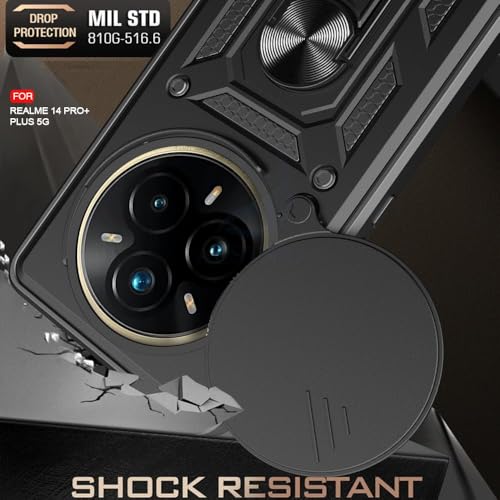 Image of Luxe Back Cover for Realme P3 Pro 5G / Realme 14 Pro Plus 5G | D10 Tough Armor Case | Sliding Camera Shield | 360 Protection | Kickstand Ring Holder | Military-Grade Shockproof Bumper Case