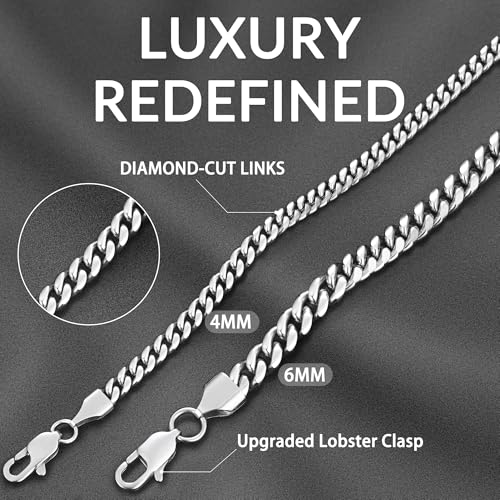 Momlovu Gold Chain Silver Chain for Men Boys, 4mm/6mm Non-Tarnish 18K Gold-Plated Cuban Link Chain, Cool Men's Necklace Chain 18/20/22/24/26 Inch, Durable Lobster Clasp3