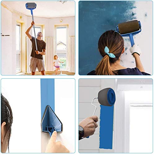 9Pcs Paint Roller Set, LIUMY Paint Runner Kit with 3 Knots Extension Pole,Handle Tool Painting Brush Set for House Wall,School & Office Wall, Ceiling,Quickly Decorate in Just Minutes (Blue)