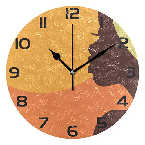 WellLee アフリカンレディースシルエットクロック アラビアタイプクロック アクリルペイント サイレント カチカチッとしないラウンドウォールクロック ホームアート 寝室 リビング 寮の部屋の装飾