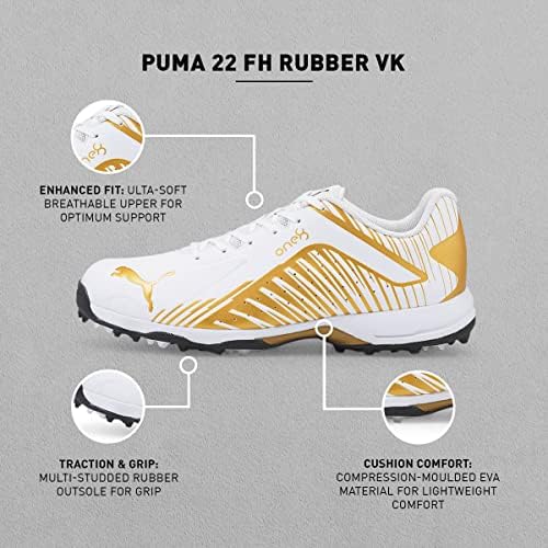 Puma Mens 22 Fh Rubber Vk Cricket Shoe, White-Gold-Black, 8 UK | Image 4