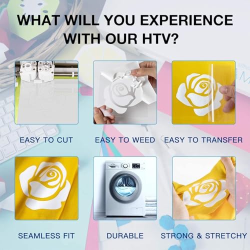 HTVRONT HTV Roll Heat Transfer Vinyl - 12" x 8ft White HTV Vinyl for Shirts, Iron on Vinyl for All Cutting Machine - Easy to Cut & Weed for Heat Transfer Design (White) - Image 4