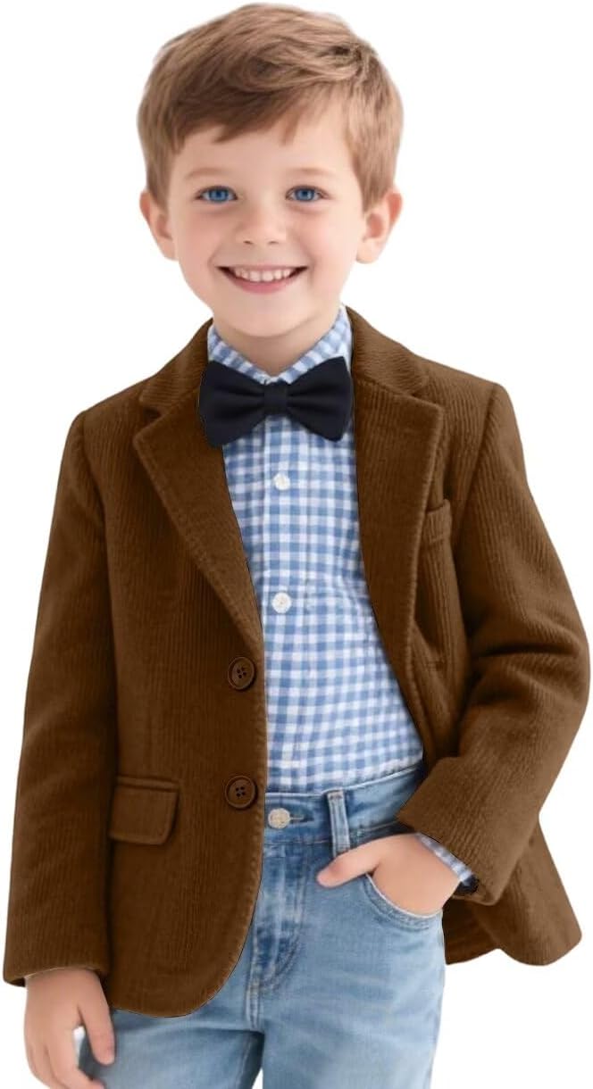 Retro Corduroy Boys Suit Jacket Slim Fit Blazers Set Suits Separates Wedding Tux Prom Corduroy Sport Coat for Boy Kids