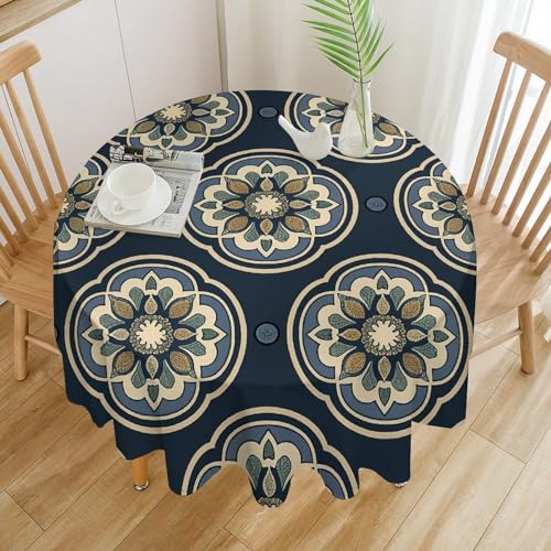 Nappe de table ronde marron 127cm imperméable lavable en machine pour buffet - 2