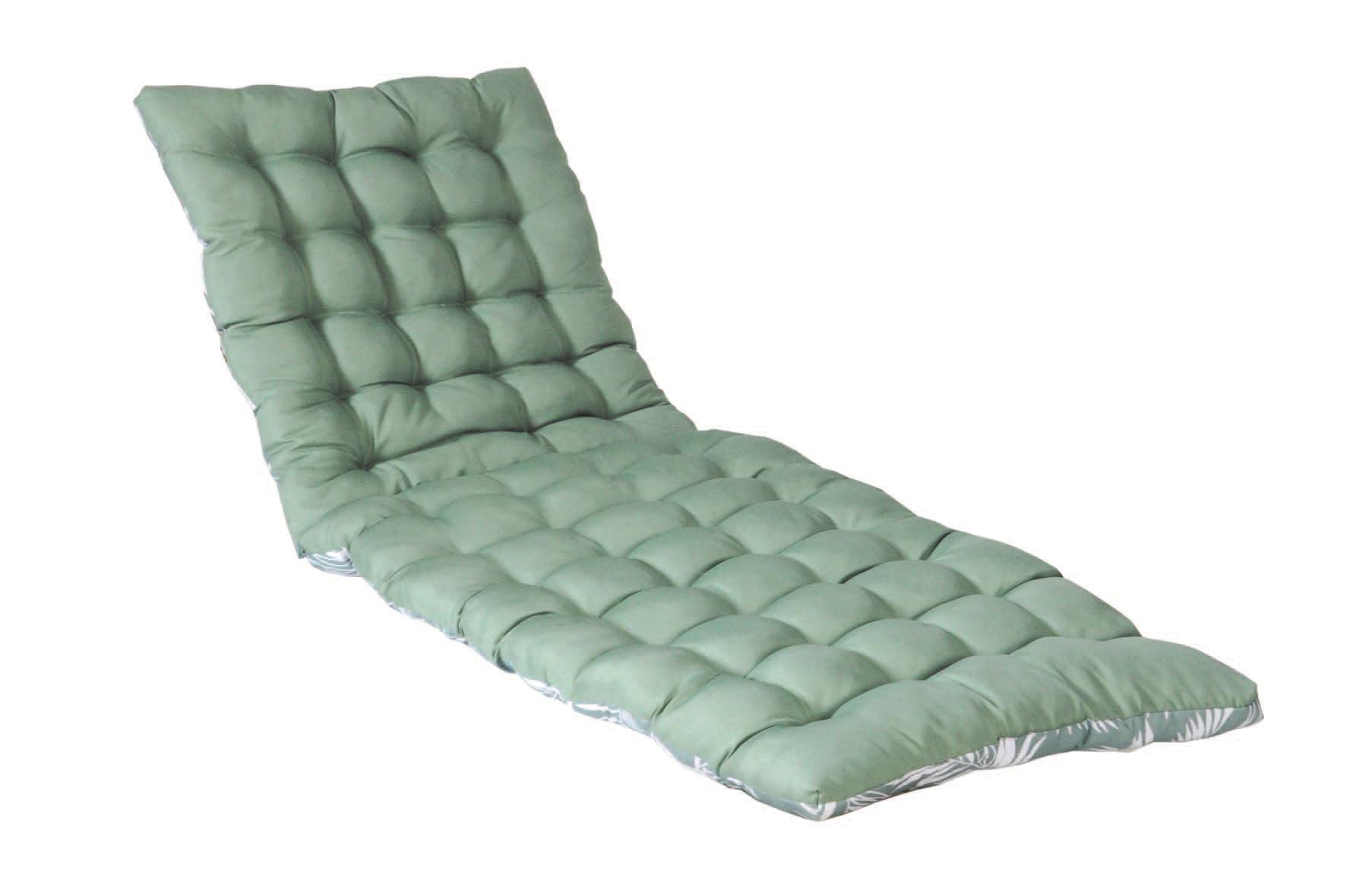 Atout Ciel Cuscino trapuntato bicolore per bagno di sole, lettino in tessuto idrorepellente 190 x 60 cm, 4 varianti, stampa verde/tinta unita verde