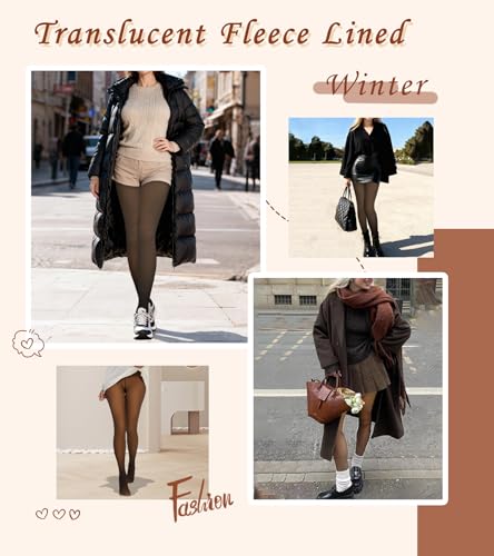 Image of Fleece Lined Tights for Women, Thermal Tights, High Waist Tummy Control Fake Translucent Pantyhose for Winter