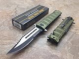 TAC Force Assisted Opening Rescue Tactical Pocket Folding Sawbaw Bowie Knife Outdoor Survival Camping Hunting w/Glass Breaker - Green