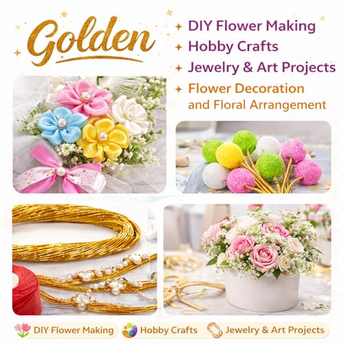 Image of Asian Hobby Crafts Floral Flexible Art and Craft Wire for DIY Flower Making, Hobby Crafts, Jewelry & Art Projects | Flower Decoration and Floral Arrangement | Golden - 150 Pcs Approx