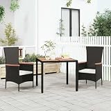 Drillkyn Gartentisch mit Holzplatte aus massivem Akazienholz und schwarzem Poly Rattan, wetterfester Outdoortisch 90x90x75 cm für Terrasse Balkon Gartenmöbel