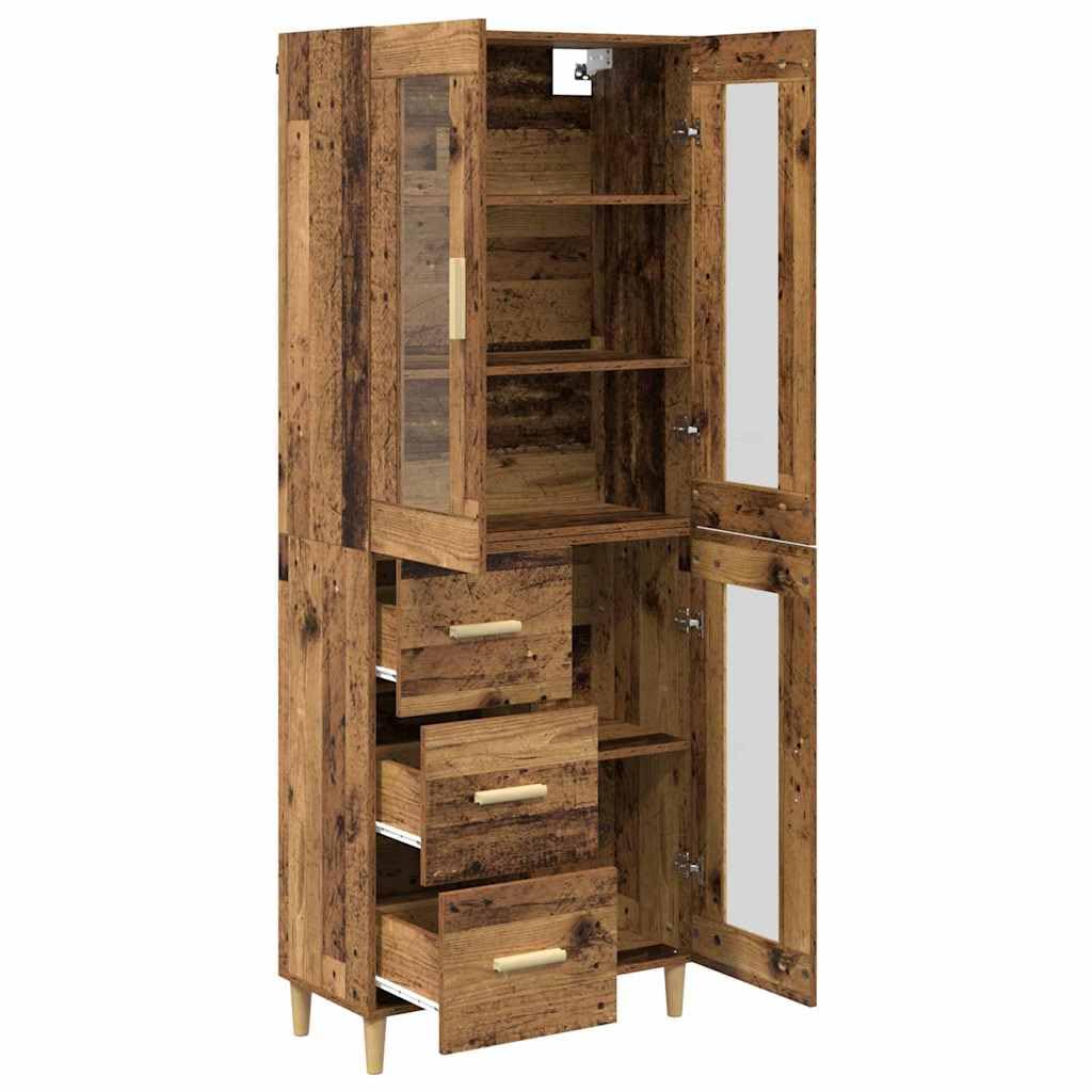 Buffet haut en bois vieilli, 69,5 x 34 x 180 cm, buffet avec tiroir et porte, étagère de rangement pour salon, salle à manger, bureau, design rustique moderne et étroit