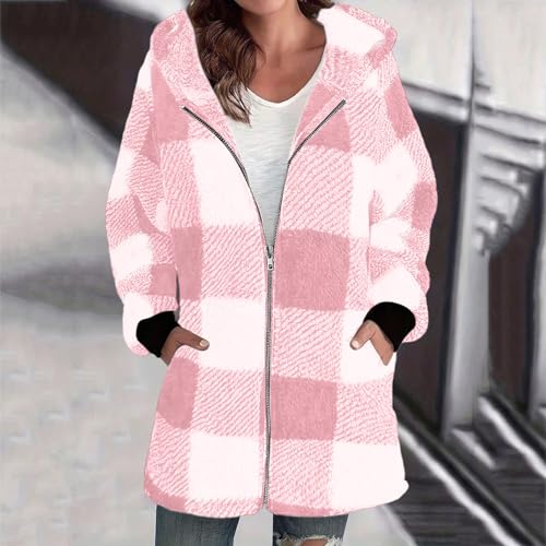 SHOPESSA Fleece Jacket Women Retro Casual Plaid Hooded Coat Thick Warm Zip Up Hoodie Fall Winter Outerwear2