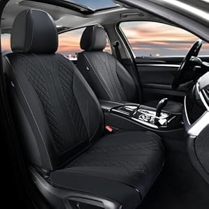 FLORICH Fundas de cuero para asiento de automóvil, fundas de asiento impermeables, fundas negras para asiento delantero de automóvil, cobertura completa, paquete de 2 protectores de cojín para asiento