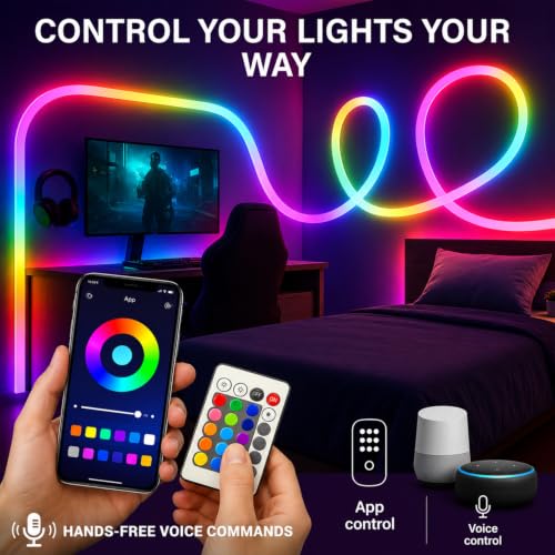 Image of 16.4 Feet Magic Neon Strip Light | App & Remote Control, Music Sync, Multi-Colour Modes | Ideal for Gaming Room & Wall Decor | (Magic RGB)