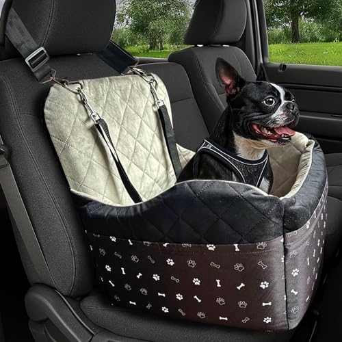 OtterPets Dog Car Seat for Small Dogs & Medium Under 30 lbs, Bonus Safety XS Harness, Dog Booster Car Seat with Thick Cushions, 3Storage Pockets with Zipper, 2 Safety Belts