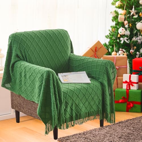 inhand Green Christmas Throw Blanket for Couch and Bed, Birthday Gifts for Women Teen Girl Friend Home Decor Knitted Twin Size Blanket, Outdoor Lightweight Farmhouse Warm Woven Decorative, 60"x80"