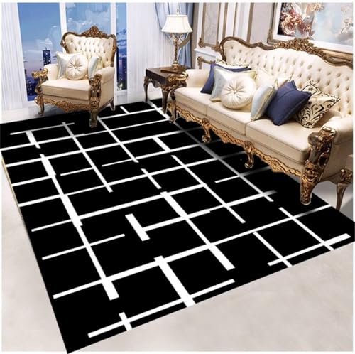 Tapis lavable en machine salon noir 50x80cm moderne à rayures