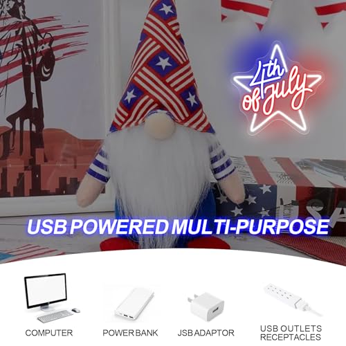 Image of Happy 4TH of July Decors Neon Sign Happy Independence Day Led Sign 4th of July Celebration Light Patriotic Welcome Memorial Day Decoration, 13 inchx13 inch