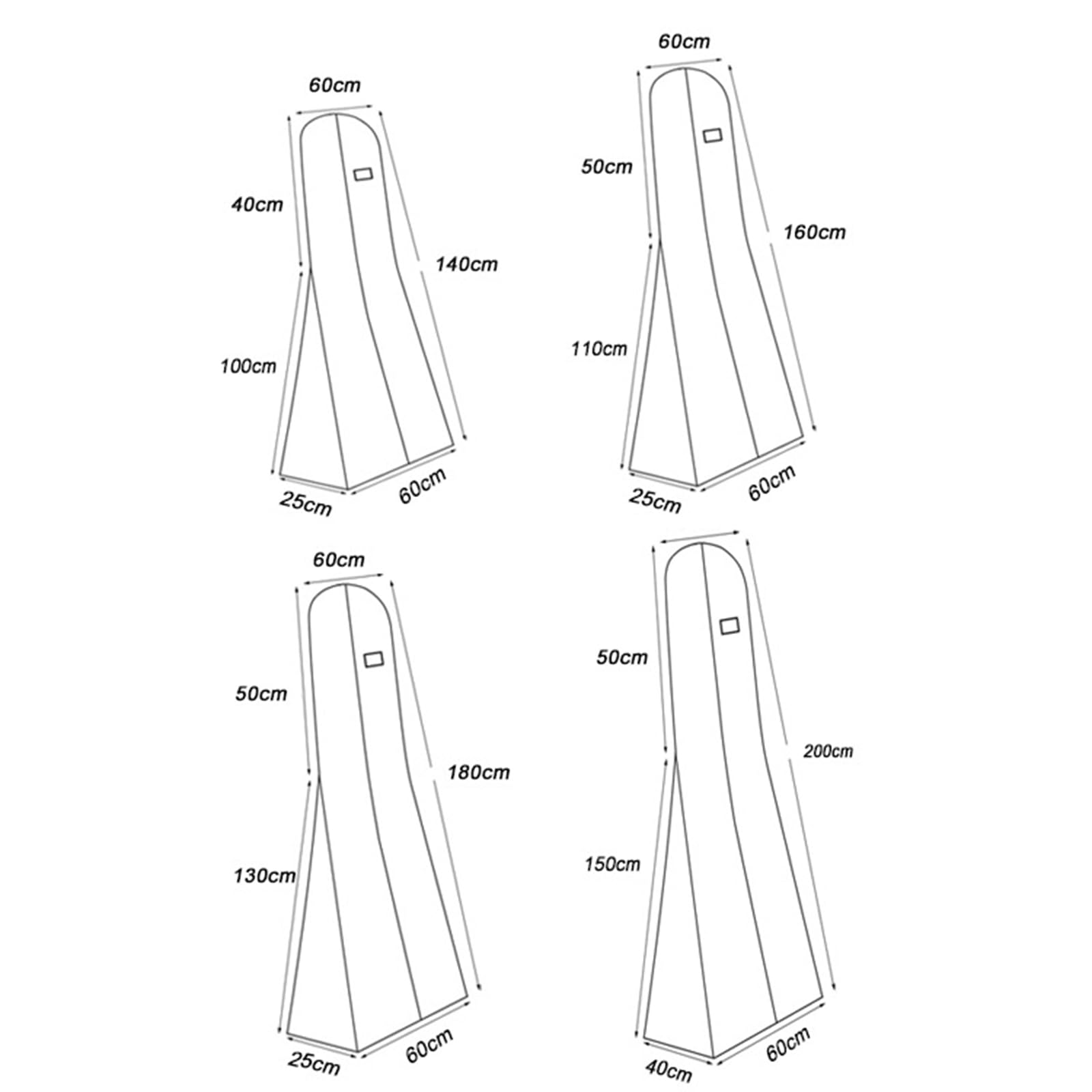 Copriabiti Confezione da 2 Borse per Abiti da Sposa Borse Porta Abiti Impermeabibiti da Sposa Borsa per la Polvere da Viaggio Pieghevole con Manico, 180 x 60 x 25 cm,Nero (Black 140x60x25cm)