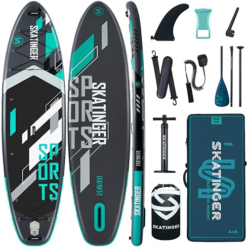 Skatinger 11'6×35' Super Wide Inflatable Paddle Board, Ultra Stable Stand Up Paddleboards for 450lb/3 People/Family/Big Size w/Shoulder Strap, 100L Backpack, All-Round Sup Board, US Fin