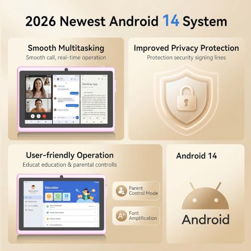 Image of Tablet 7 Inch Andriod with Protective Case, RAM 8GB(3+5Expand) ROM 32GB 1TB Expand, IPS 1024 * 600 Bluetooth, WiFi, GMS, Widevine L1,YouTube, Netfilx (Pink)