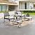 LOKATSE HOME 5-Piece Wicker Outdoor Conversation Set Patio Furniture PE Rattan All Weather Cushioned Chairs Balcony Porch with Ottoman and Glass Coffee Side Table