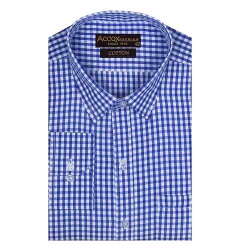 Image of ACCOX Men's Breathable Cotton Long Sleeves Regular Fit Checkered Formal Shirt for Men (GCR334)