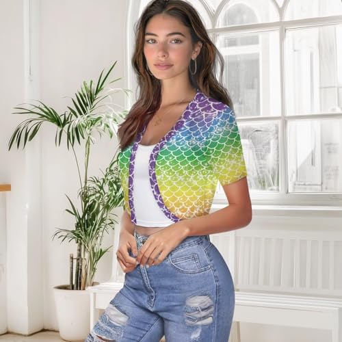 Image of Women's Shrug Short Sleeve Bolero Open Front Knit Party Tulle Cardigan Cropped Cardigan Shoulder Cover Up