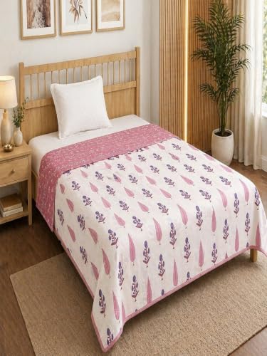 Image of Amazon Brand - Umi Premium Cotton AC Blanket Dohar Single Bed 57x87 | 160 TC Three Layer Soft Comforter | Lightweight All Season Bedding Quilt