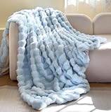 H&D Faux Fur Throw Blanket for Couch,Fluffy Cozy Soft Plush Luxury Thick Fuzzy Fleece Blanket for Couch Bed Sofa Bedroom Living Room,Comfy Bubble Blanket(Light Blue, Throw (50' x 60'))