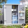 Amopatio 47 Cu.ft Vertical Storage Shed with Shelves, 4.5x5.5 FT Outdoor Resin Shed with Floor, Waterproof Weather Resistance Plastic Cabinet, Lockable Doors for Patio, Garden, Lawn, Grey & White