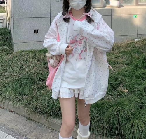 Kawaii Oversized T-Shirt Cute Pink Anime Shirt Japanese Harajuku Patchwork Tee Cartoon Print Loose Teen Girl Plus Size2