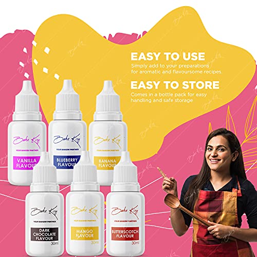 Image of BAKE KING Essence for Cake Making Combo of 6 Flavours Mango, Blueberry, Vanilla, Chocolate, Banana, Butterscotch Flavour Essence Vanilla Essence Cake Baking, Muffins, Milkshakes, Dessert 30 ML