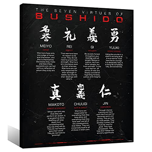Artvender The Seven Virtues Of Bushido Poster Print Japanese Warrior Wall Art Japan Samurai Canvas Artwork Modern Home Decor Framed For Gym Office Kitchen Easy To Hang 16 X 20 In #TOP23