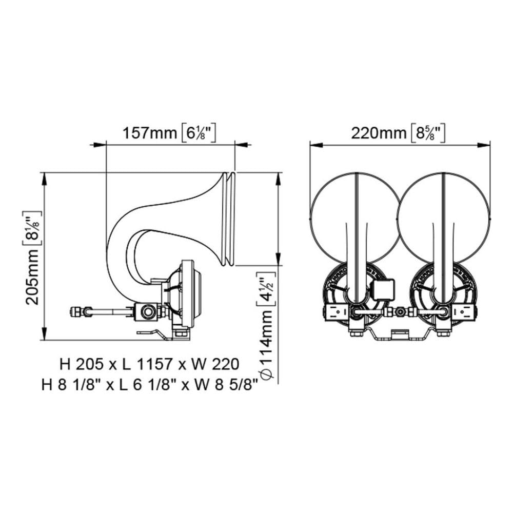 MARCO JE/DB 11012213 - Bocina electrónica de aire comprimido (24 V, cuerno de plástico, 2 sonidos intercambiables)