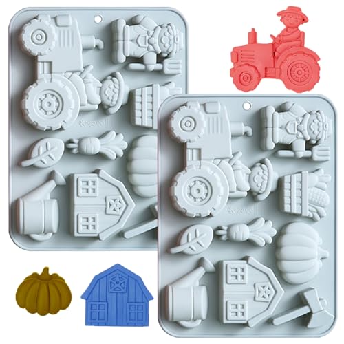 QUNXON Lot de 2 moules à gâteau en silicone - Motif tracteur - Décoration de gâteau 3D - Pour gâteaux, chocolats, desserts, puddings, glaçons, savon -...