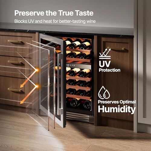 Image of Ca'Lefort 24 Inch Wine Fridge - 52 Bottle Wine Cooler Refrigerator | 40-65F Touch Control, Dual-Pane Glass Door, Adjustable Shelves, 3-Color LED, Built-In or Under Counter for Home Bar /Kitchen