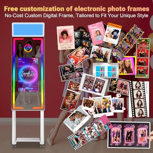 Image of Magic Mirror Photo Booth, 40-22in Interactive Touch Screen Photo Booth Machine Built-in Mini PC,App Remote Control RGB Light,Idea for Event Rental Party (White, 40-22in)