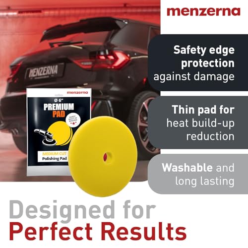 Image of MENZERNA 6 Inch Polishing Pad Medium Cut for Medium Fine Polishing I Body Repair & Detailing Pads with Safety Edge & Velcro Attachment I Washable & Long Lasting I with Hole for Anti Heat Build-Up