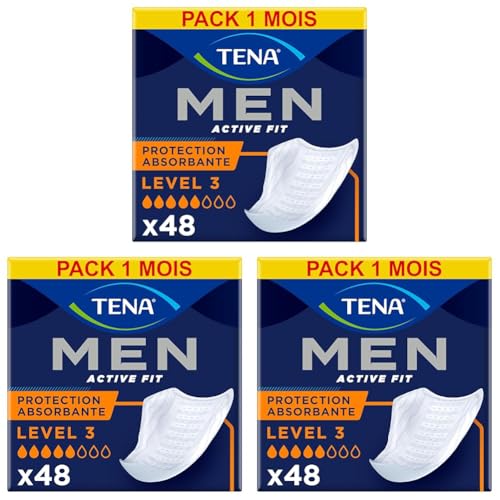 TENA Men Nivel 3 6x8 - Compresa Protectora para Hombre - Incontinencia Moderada - 48 Unidades (Paquete de 3)