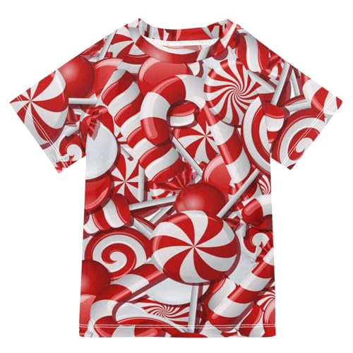 Aflyko Christmas Boys' Swim Shirt Xmas Candy Rash Guard Beachwear Sun Protection Fishing Hiking Camping Surfing Swimming Toddler Infant Summer Daily T-Shirt, 4T Multicoloured