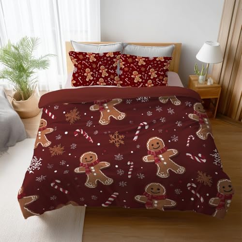 Générique Parure de lit 2 Personnes 260 x 240 cm Marron Cacao noël, Housse de Couette en Microfibre Douce avec taie d’Oreiller, Traditionnel, Ensemble de...