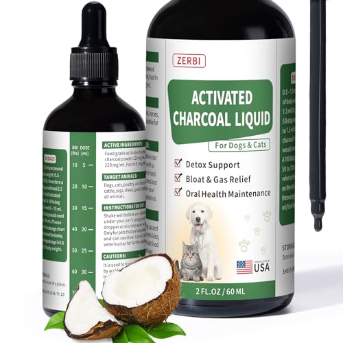 Activated Charcoal Liquid for Dogs – Dog First Aid Essential, Ready Rescue for Dogs – Detox, Diarrhea & Gas Relief, Non-GMO, 60ml
