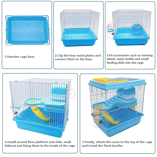 Portable Hamster Cage 2 Layers Dwarf Hamster Habitat, Small Animal Travel Cage with Running Exercise Wheel, Mouse Cages for Mice Gerbils or Other Tiny Pets,10.62 * 8.27 * 11.02 in (Style 3) - Image 5