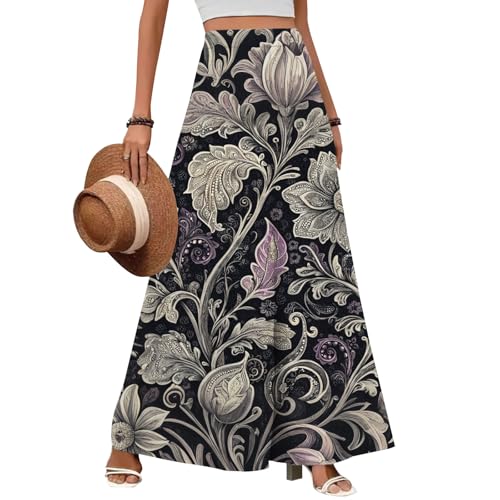 LOAIHA Flared Palazzo Pants for Women Ethnic Flowy Wide Leg Trousers High Waisted Pants Casual Summer Vacation Trousers