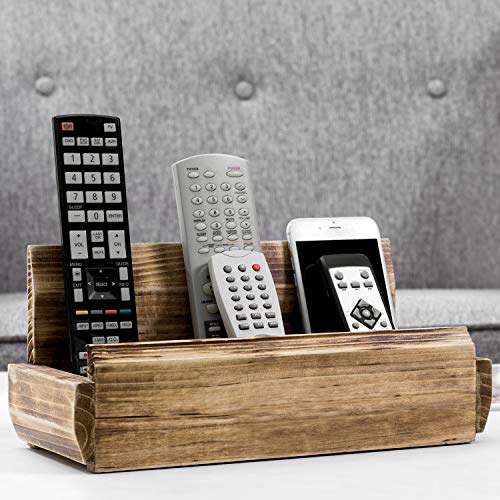 MyGift 6-Slot Dark Brown Rustic Solid Wood Tabletop Remote Control Holder Organizer Caddy