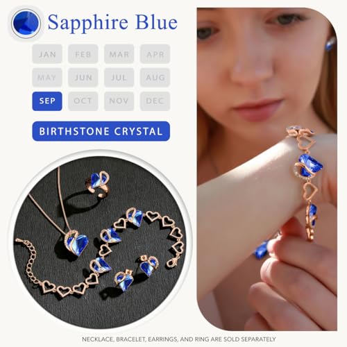 Leafael 18K Rose Gold Plated Love Heart Link Bracelet with Healing Stone Crystal, Jewellery Gifts for Women, 7" Chain + 2" Extender4